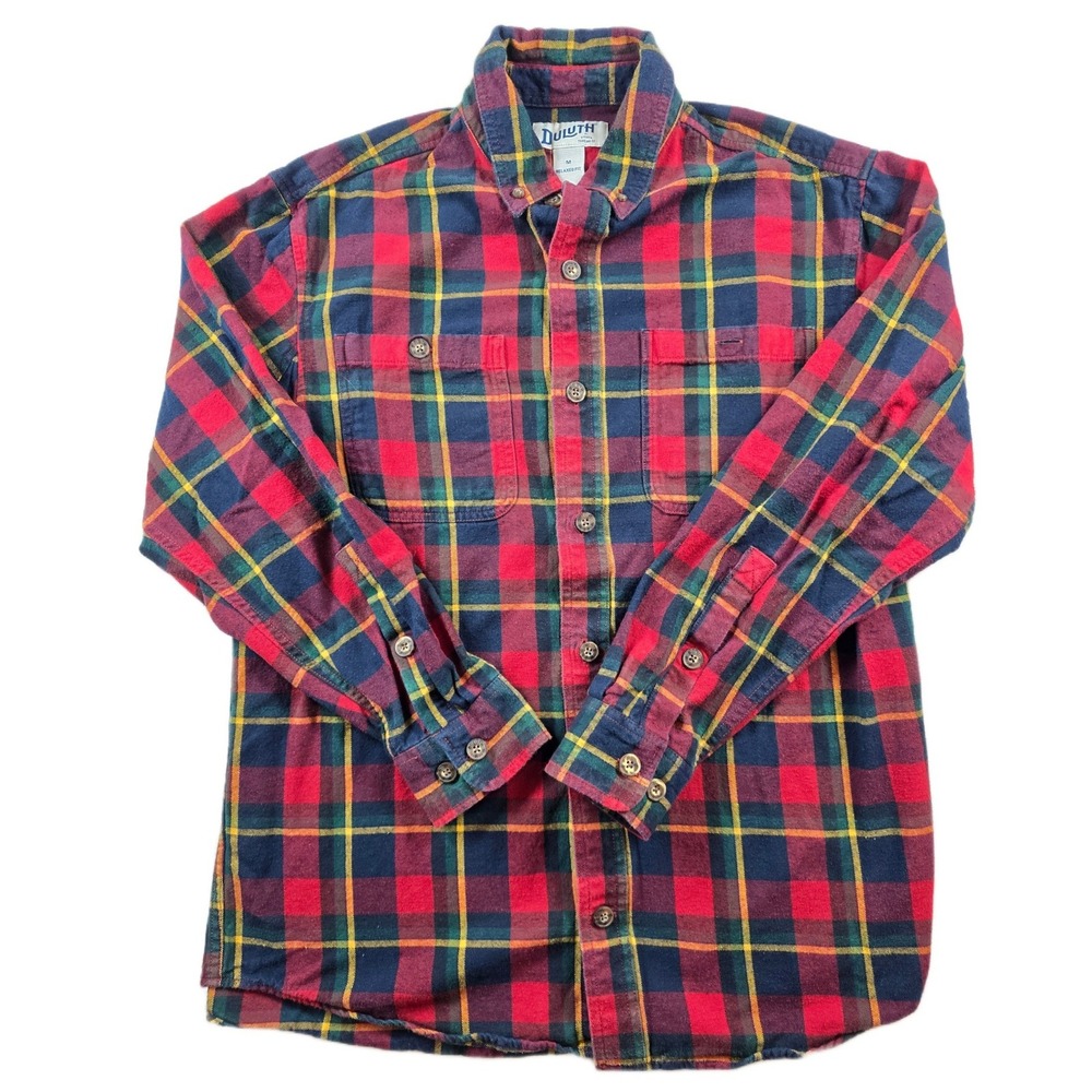 Duluth Trading Flannel Shirt Mens Medium Red Plaid Soft Cotton Relaxed Fit